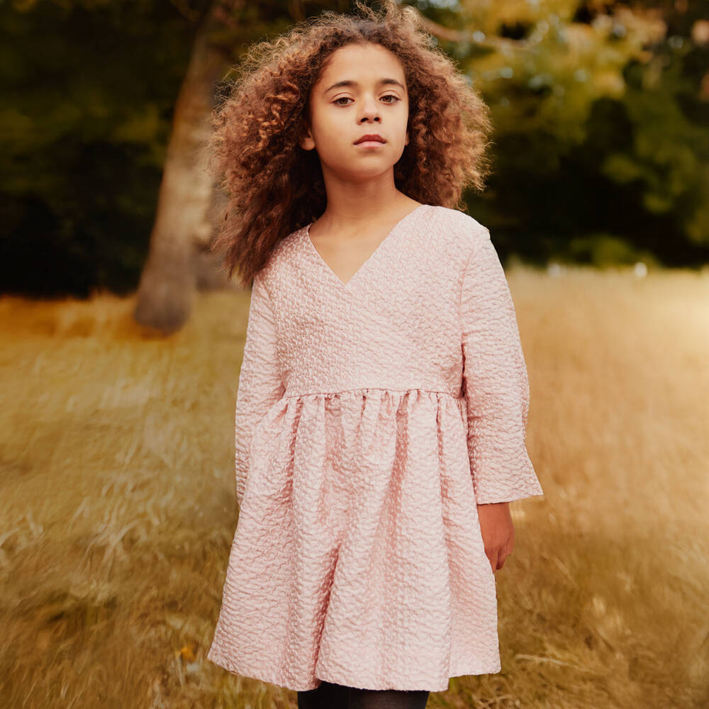 Molo-Girls Pink Floral Jacquard Dress | Childrensalon