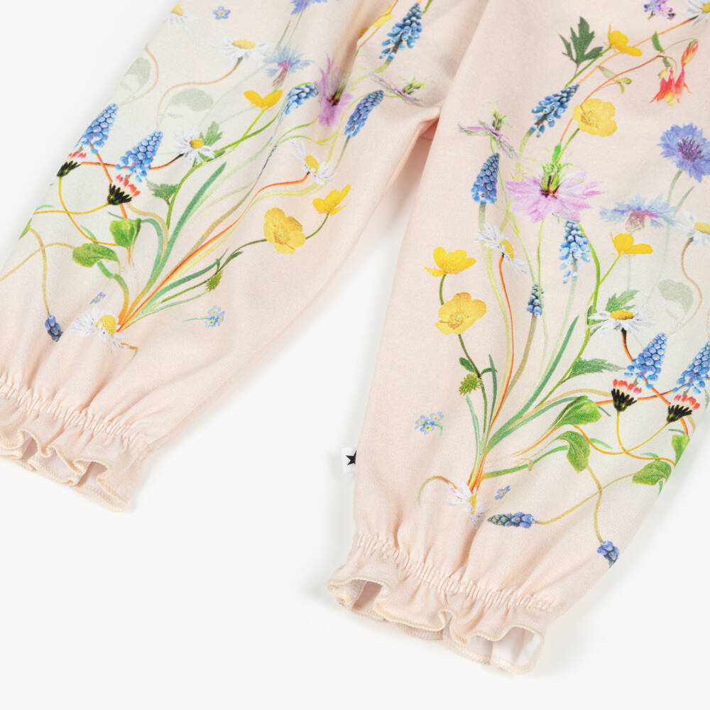 Molo-Girls Pink Floral Print Organic Cotton Jersey Trousers | Childrensalon