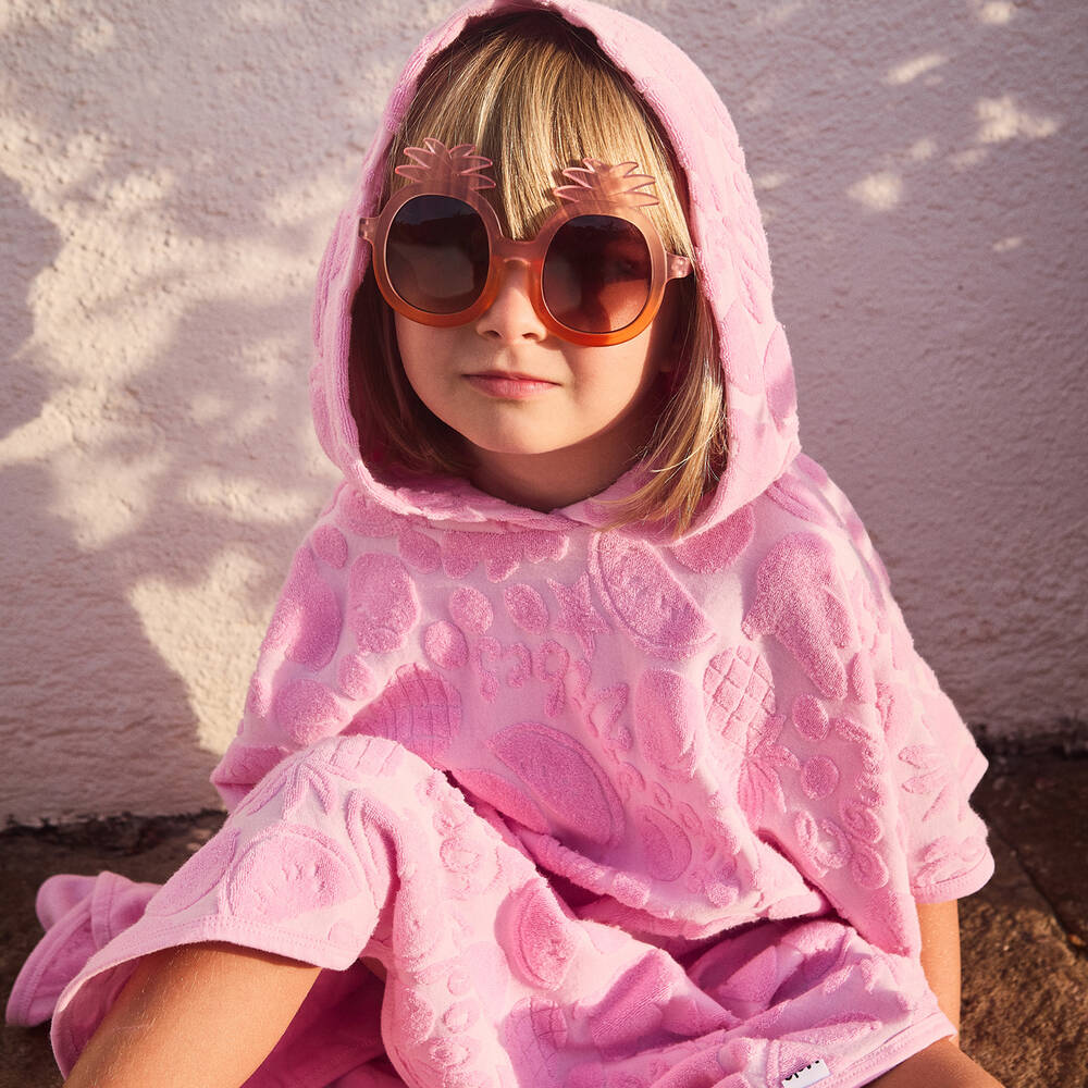 Molo-Girls Pink Fruit Hooded Beach Poncho | Childrensalon