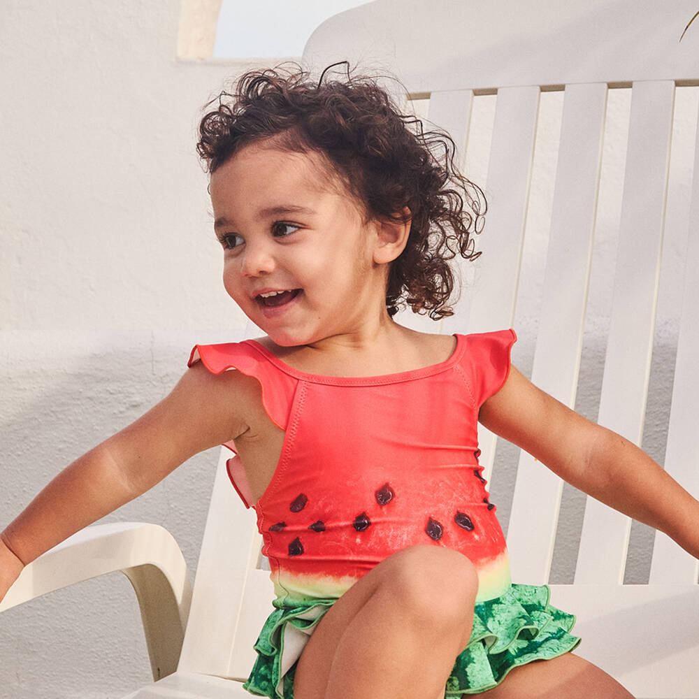 Molo-Girls Pink & Green Melon Swimsuit (UPF50+) | Childrensalon
