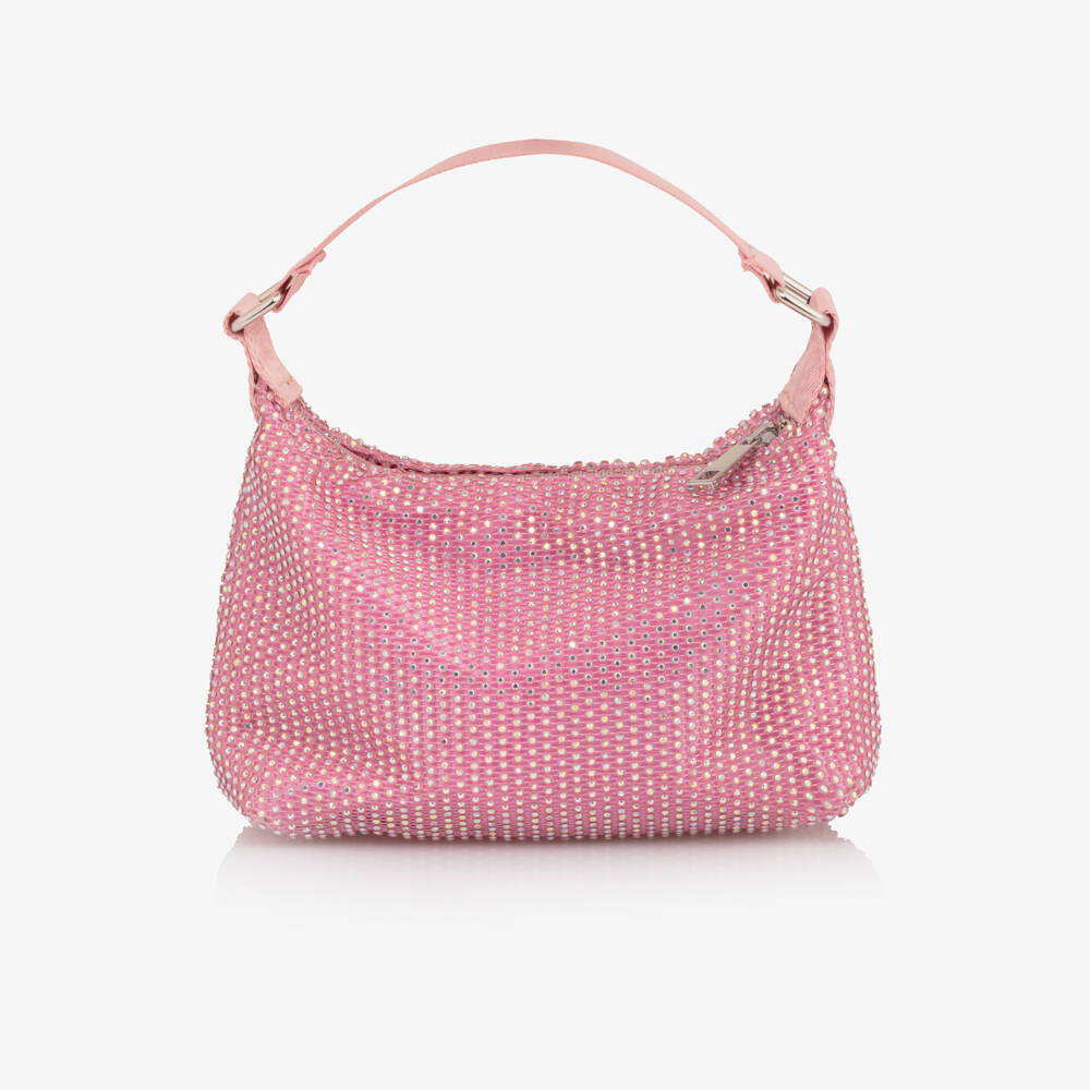 Molo-Girls Pink Handbag with Iridescent Rhinestones (22cm) | Childrensalon