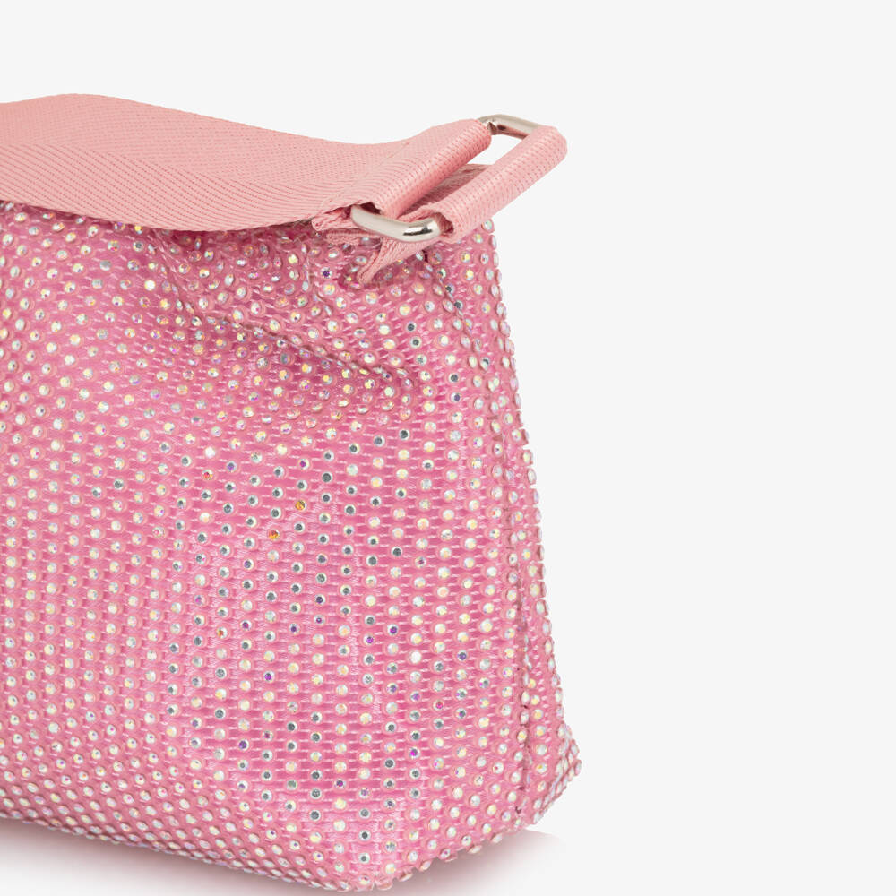 Molo-Girls Pink Handbag with Iridescent Rhinestones (22cm) | Childrensalon