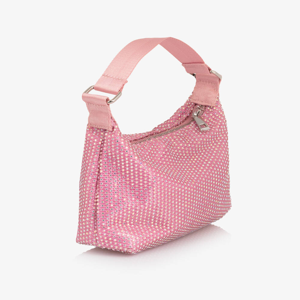 Molo-Girls Pink Handbag with Iridescent Rhinestones (22cm) | Childrensalon