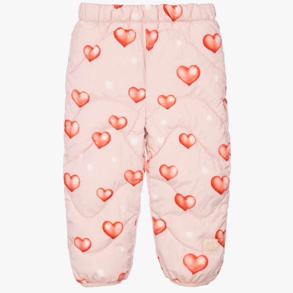 Molo-Girls Pink Heart Outdoor Trousers | Childrensalon