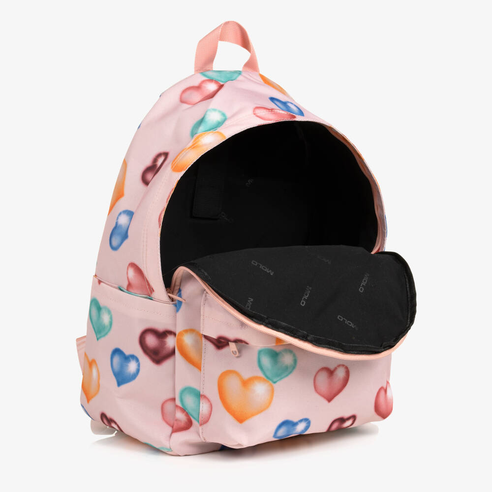 Molo-Girls Pink Heart Print Backpack (41cm) | Childrensalon