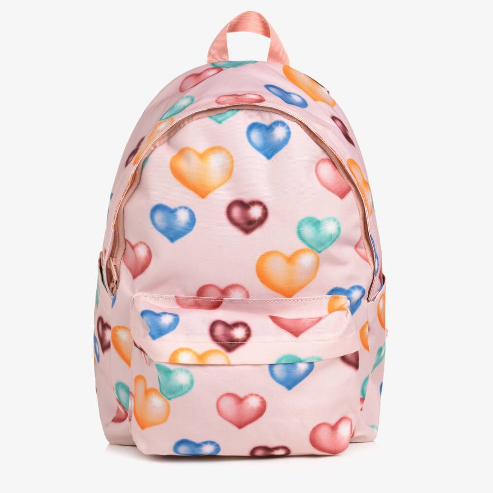 Molo-Girls Pink Heart Print Backpack (41cm) | Childrensalon