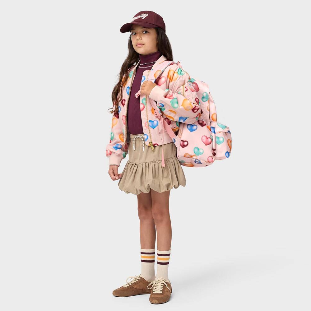 Molo-Girls Pink Heart Print Backpack (41cm) | Childrensalon