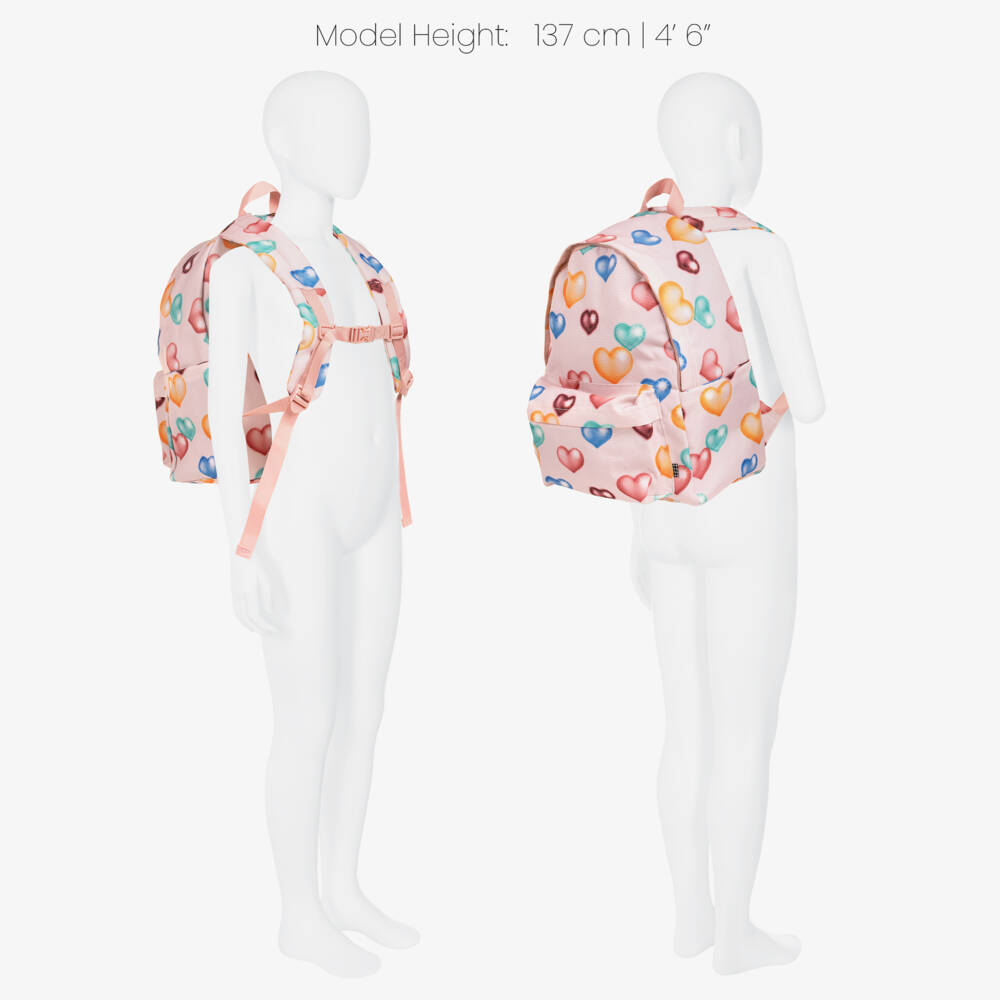 Molo-Girls Pink Heart Print Backpack (41cm) | Childrensalon