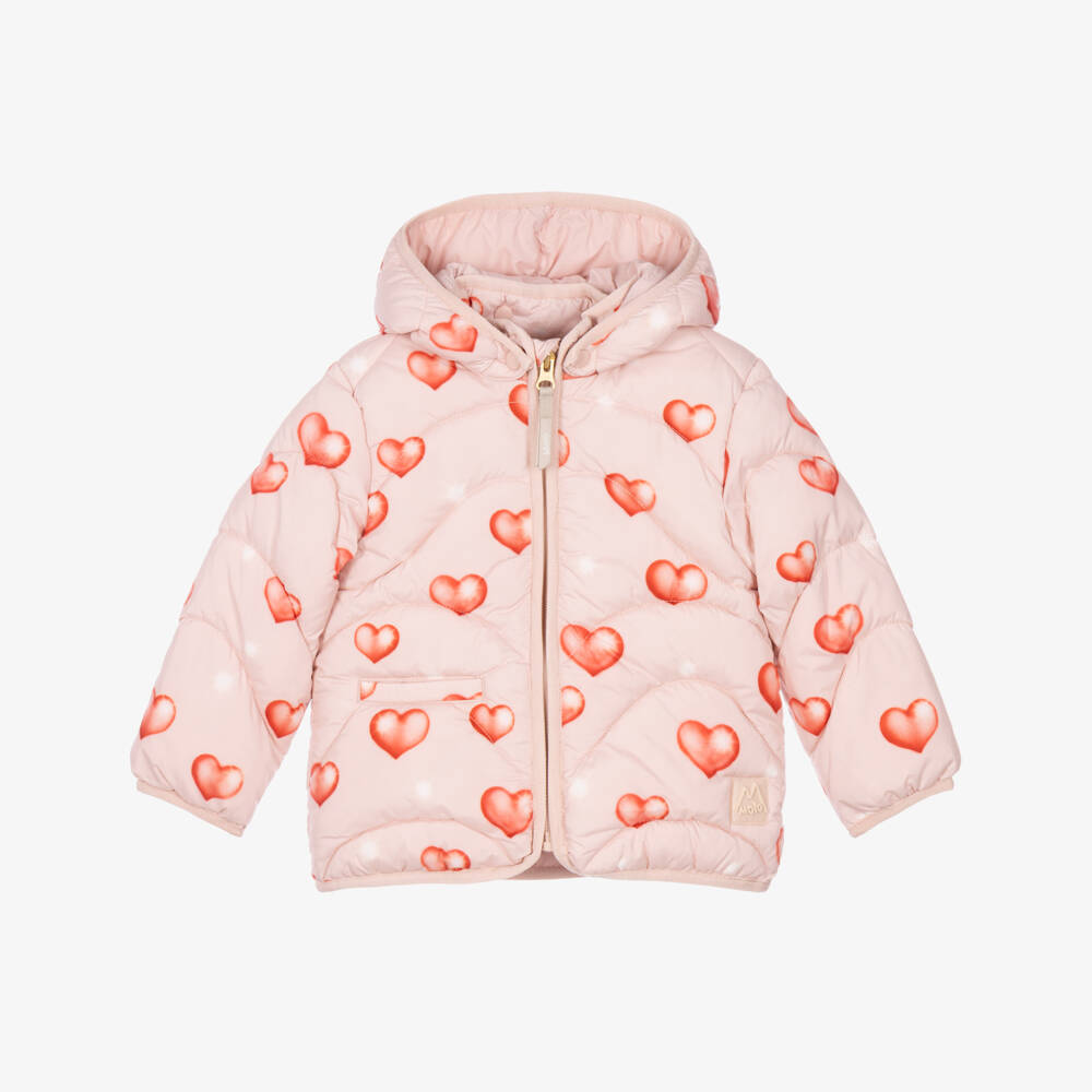 Molo-Girls Pink Heart Water Resistant Puffer Jacket | Childrensalon