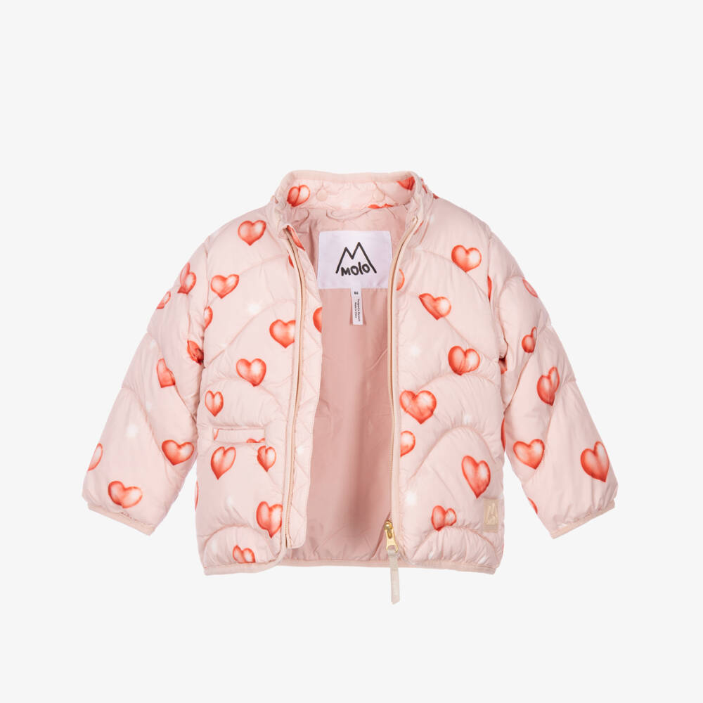 Molo-Girls Pink Heart Water Resistant Puffer Jacket | Childrensalon