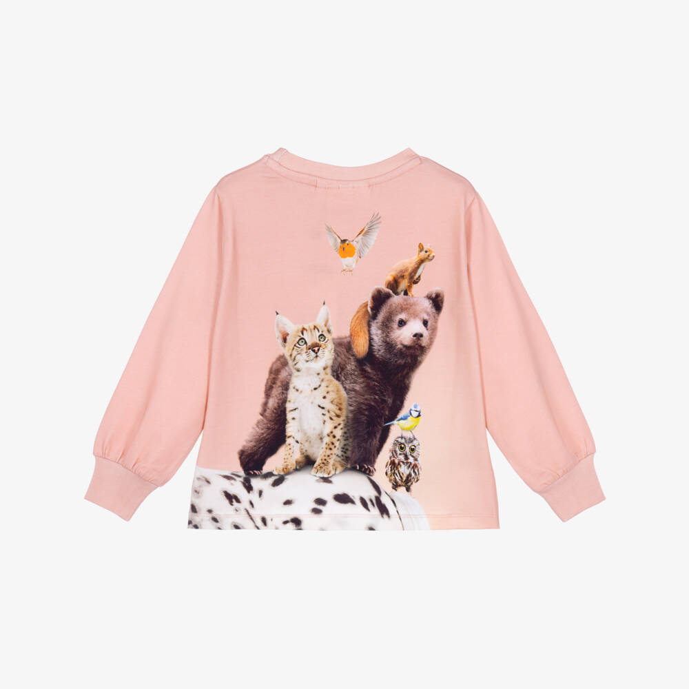 Molo-Girls Pink Horse & Animals Long Sleeve Top | Childrensalon