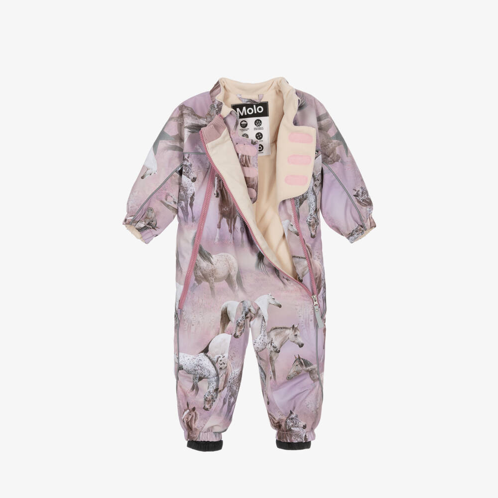 Molo-Girls Pink Horse Snowsuit | Childrensalon