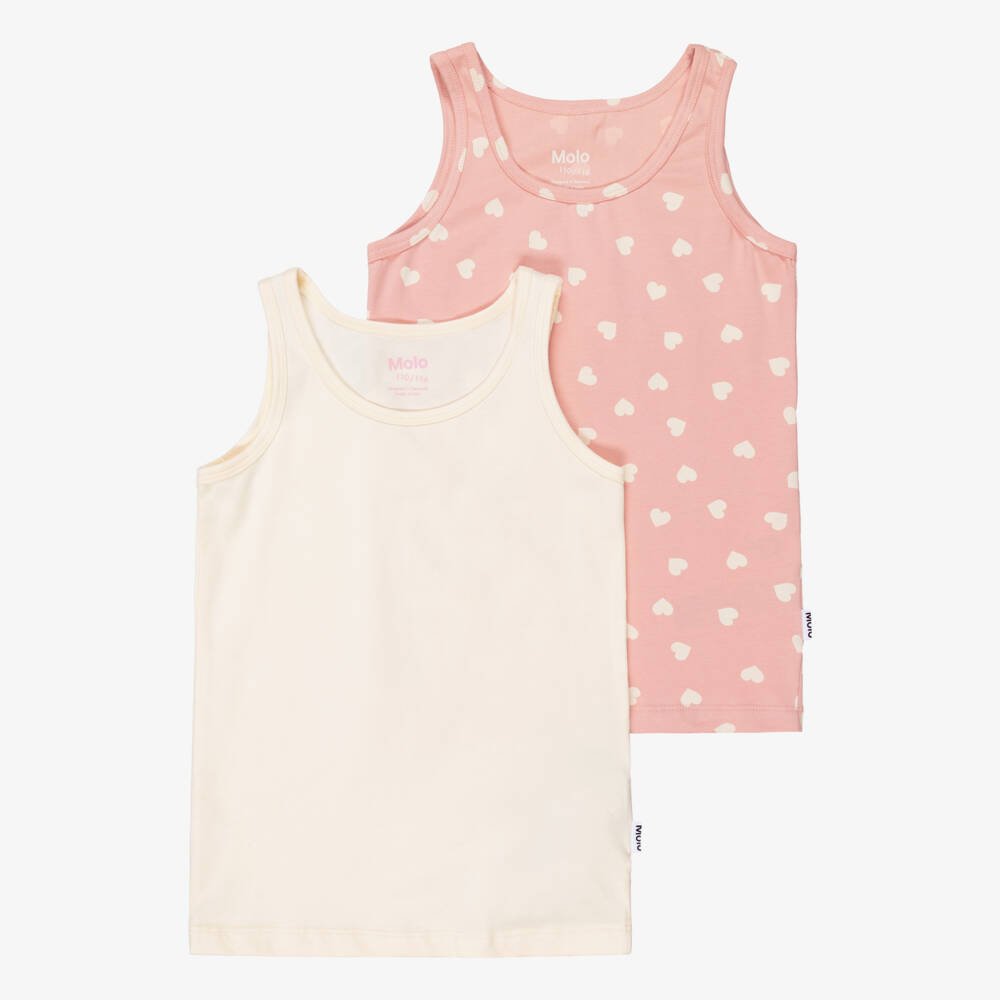 Molo-Girls Pink & Ivory Organic Cotton Vests (2 Pack) | Childrensalon