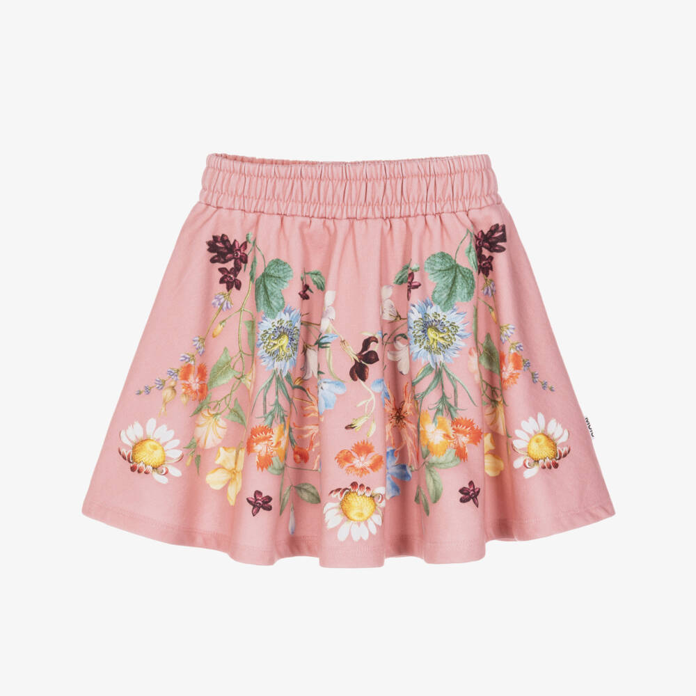 Molo-Girls Pink Jersey Skirt with Wildflower Print | Childrensalon