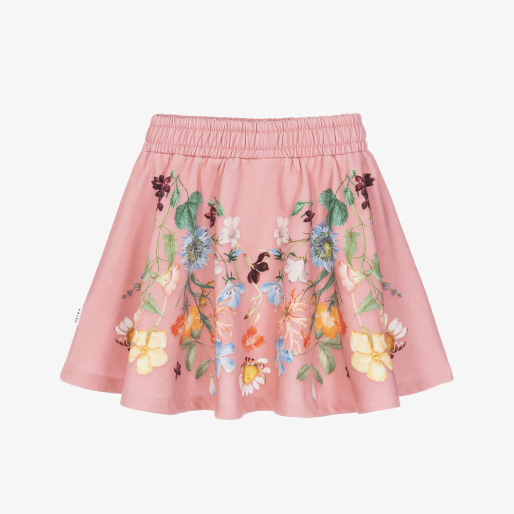 Molo-Girls Pink Jersey Skirt with Wildflower Print | Childrensalon