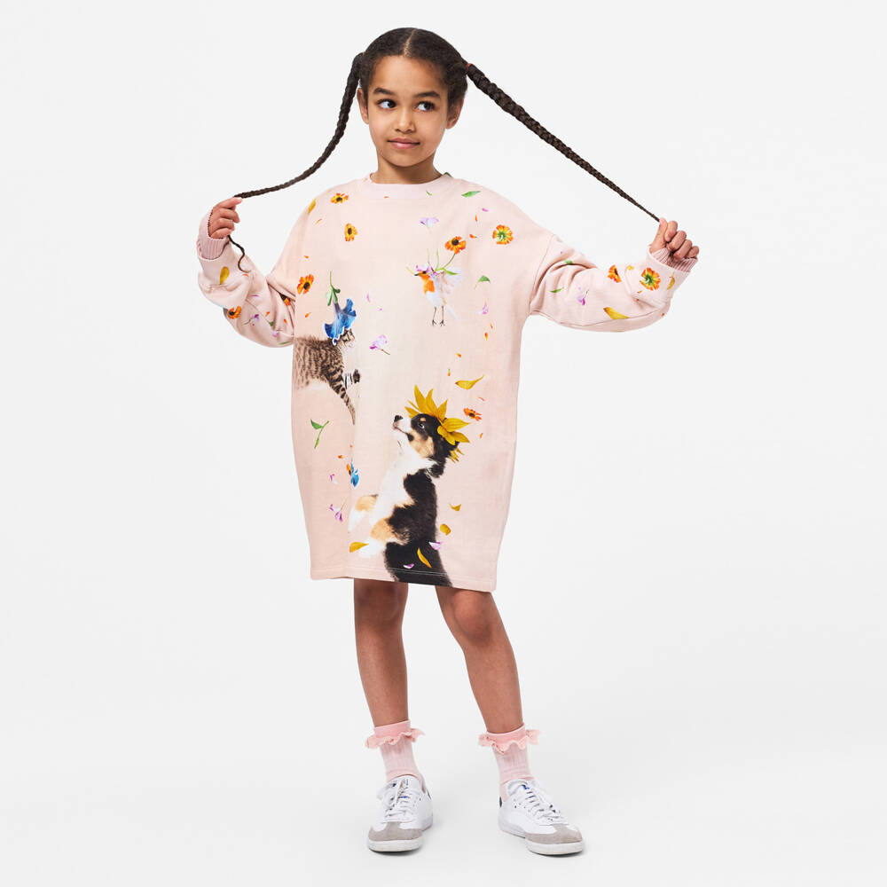 Molo-فستان سويتشيرت بطبعة ورود لون زهري للبنات | Childrensalon