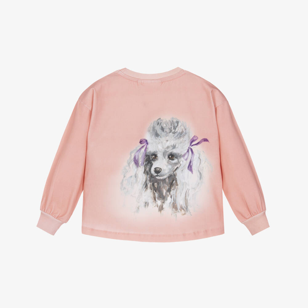 Molo-Girls Pink Long-Sleeved Top with Dog Prints | Childrensalon
