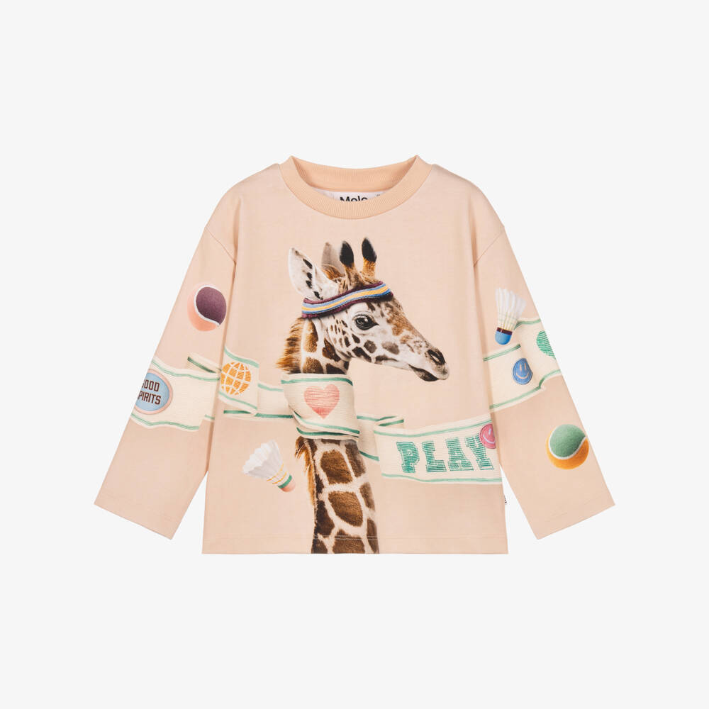 Molo-Girls Pink Milano Jersey Giraffe Print Sweatshirt | Childrensalon