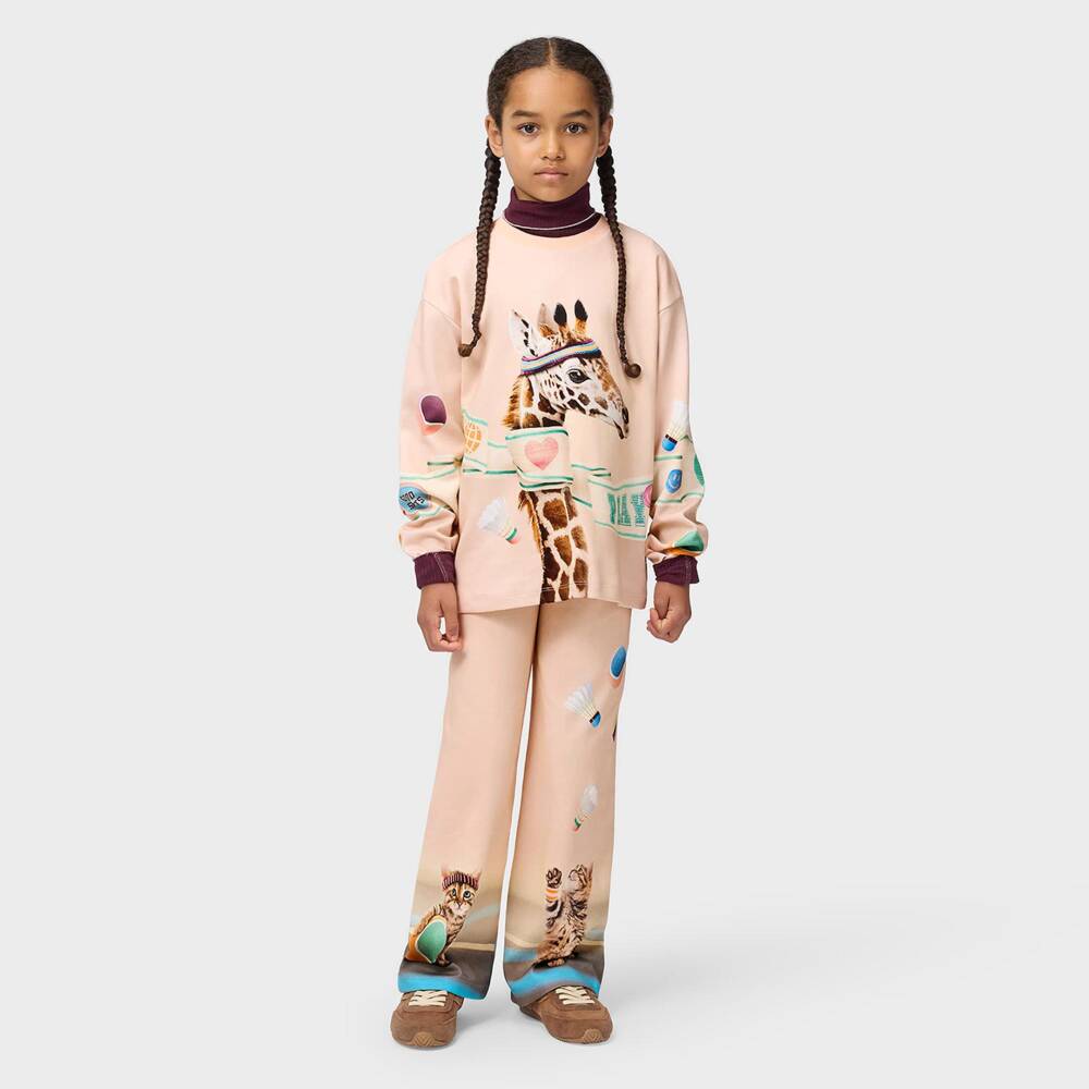 Molo-Girls Pink Milano Jersey Kitten Print Joggers | Childrensalon
