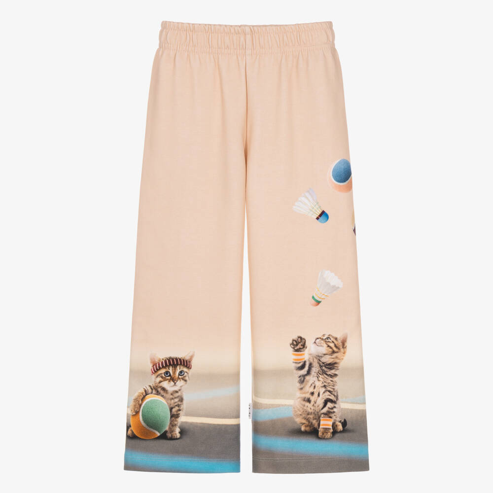 Molo-Girls Pink Milano Jersey Kitten Print Joggers | Childrensalon