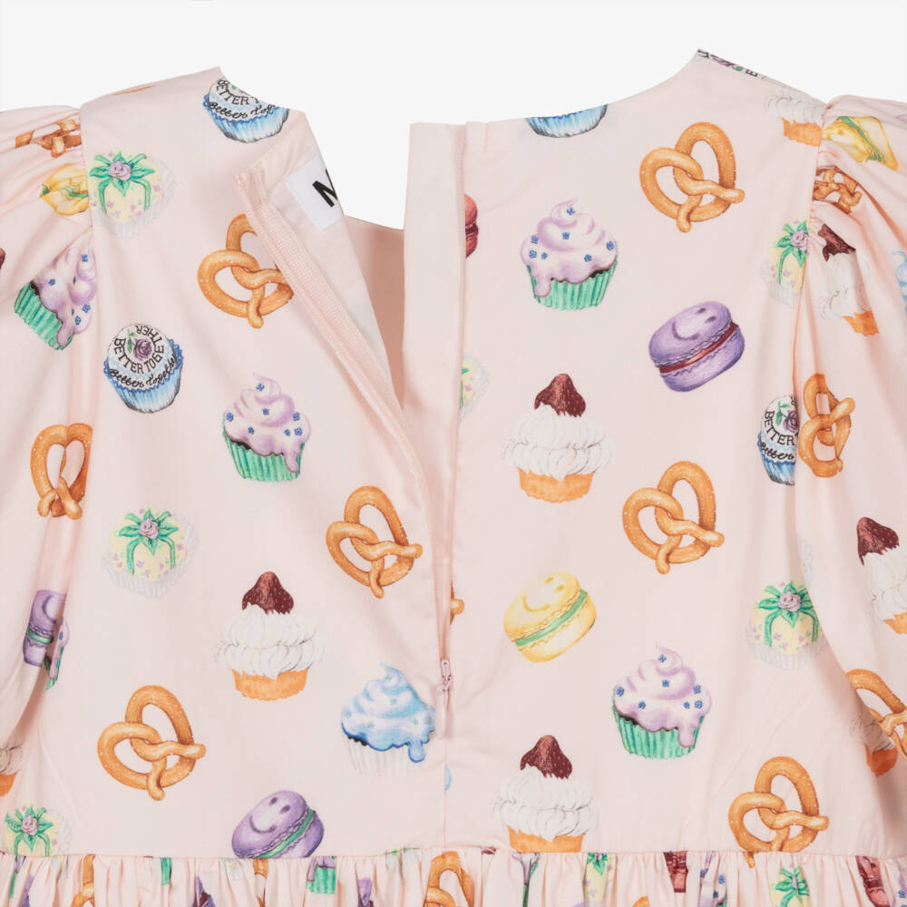 Molo-Girls Pink Mini Cakes Print Organic Cotton Dress | Childrensalon