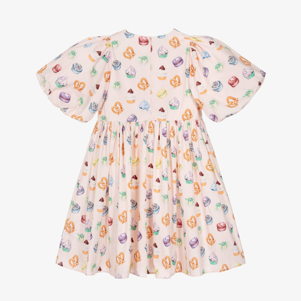 Molo-Girls Pink Mini Cakes Print Organic Cotton Dress | Childrensalon