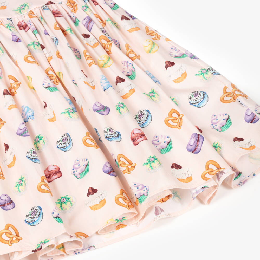 Molo-Girls Pink Mini Cakes Print Organic Cotton Dress | Childrensalon