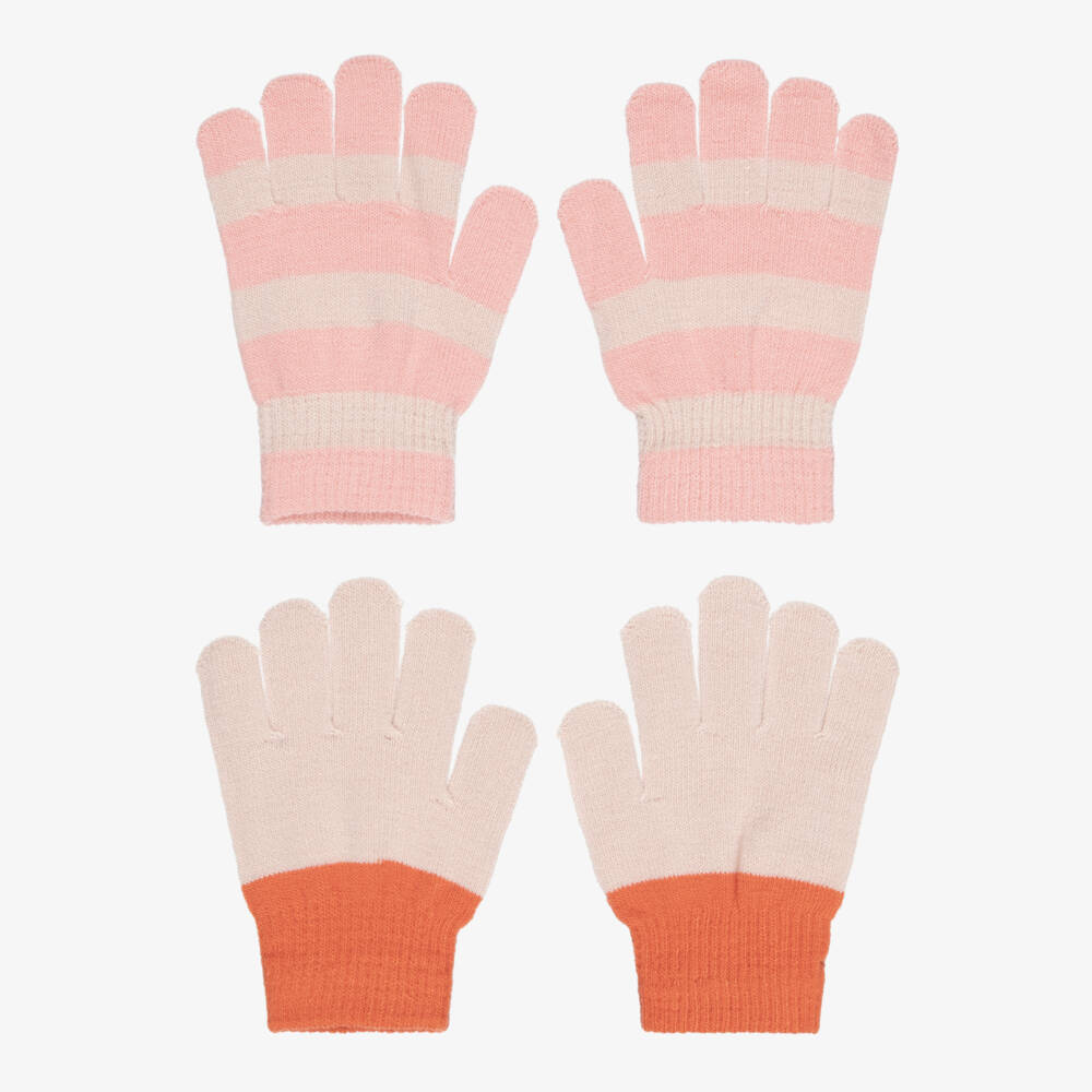 Molo-Girls Pink & Orange Knitted Gloves (2 Pack) | Childrensalon