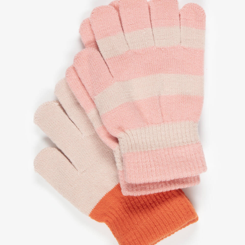 Molo-Girls Pink & Orange Knitted Gloves (2 Pack) | Childrensalon