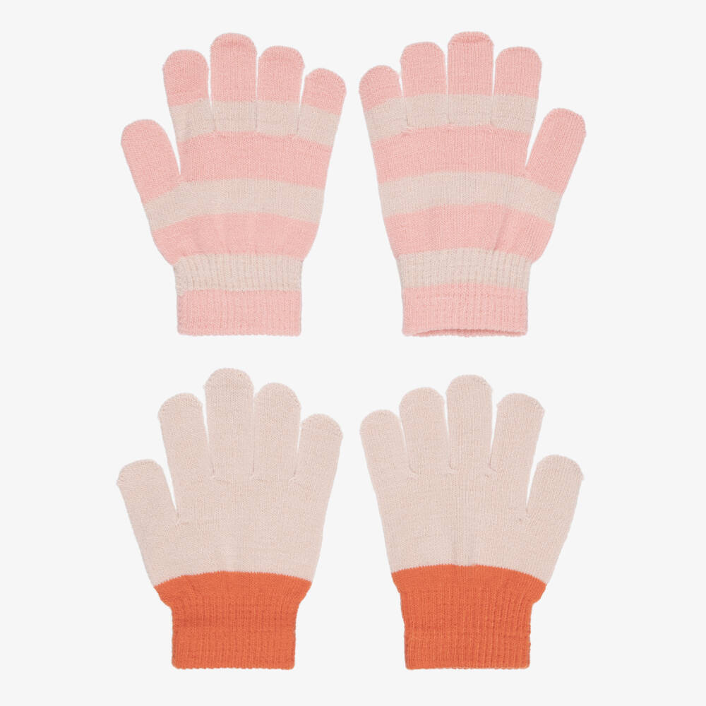Molo-Girls Pink & Orange Knitted Gloves (2 Pack) | Childrensalon