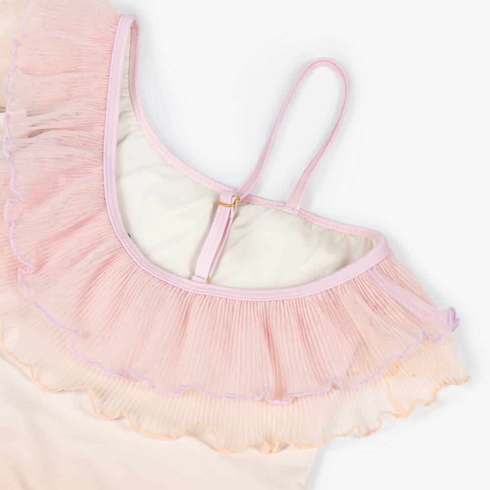Molo-Girls Pink & Orange Tulle Ruffle Swimsuit (UPF50+) | Childrensalon