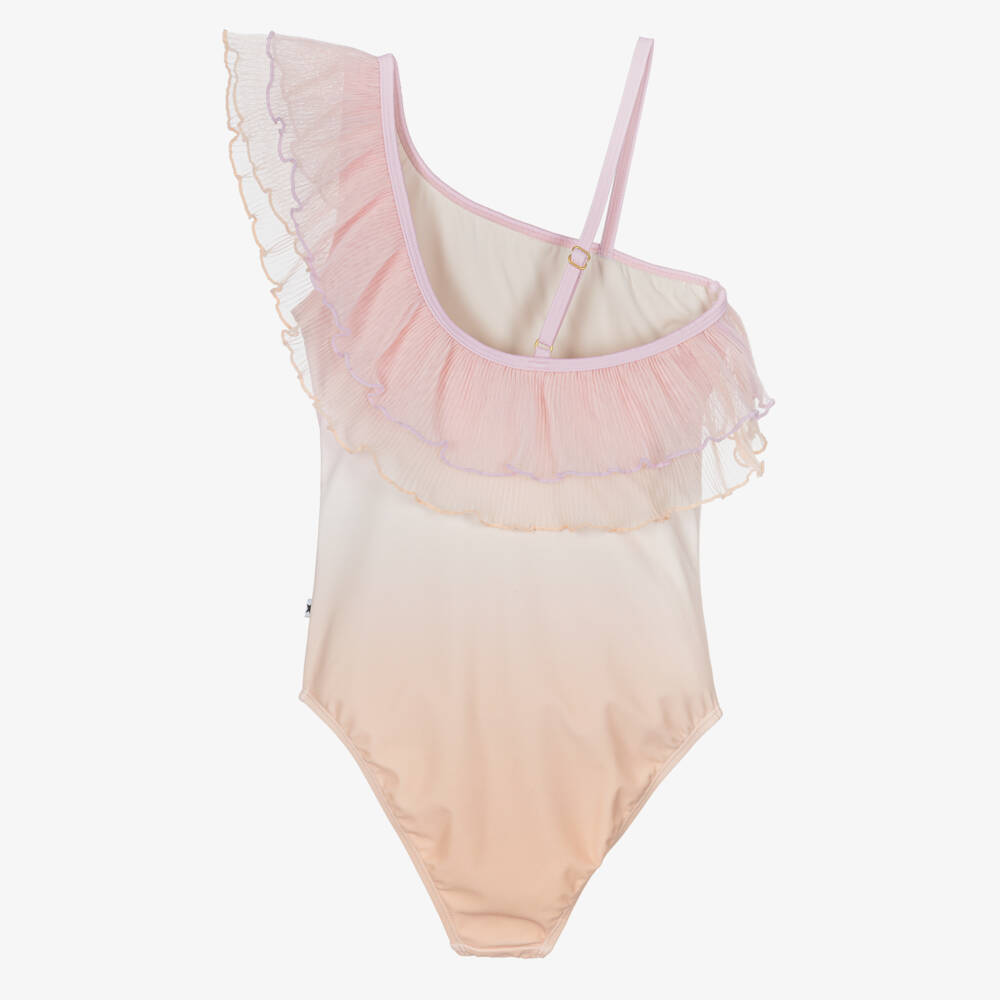 Molo-Girls Pink & Orange Tulle Ruffle Swimsuit (UPF50+) | Childrensalon