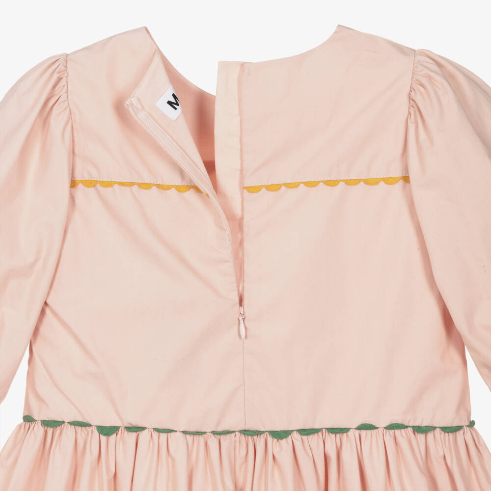 Molo-Girls Pink Organic Cotton Dress with Colourful Ric Rac Trim | Childrensalon