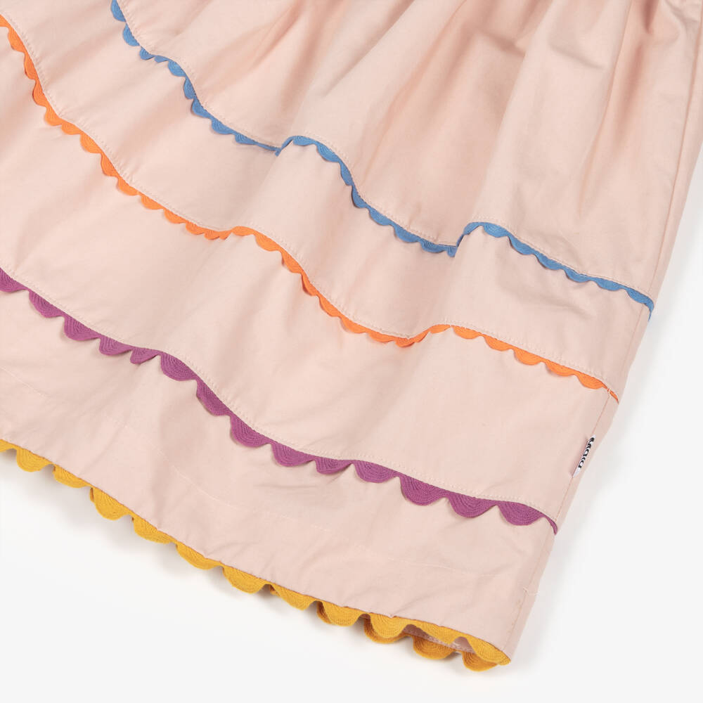 Molo-Girls Pink Organic Cotton Dress with Colourful Ric Rac Trim | Childrensalon