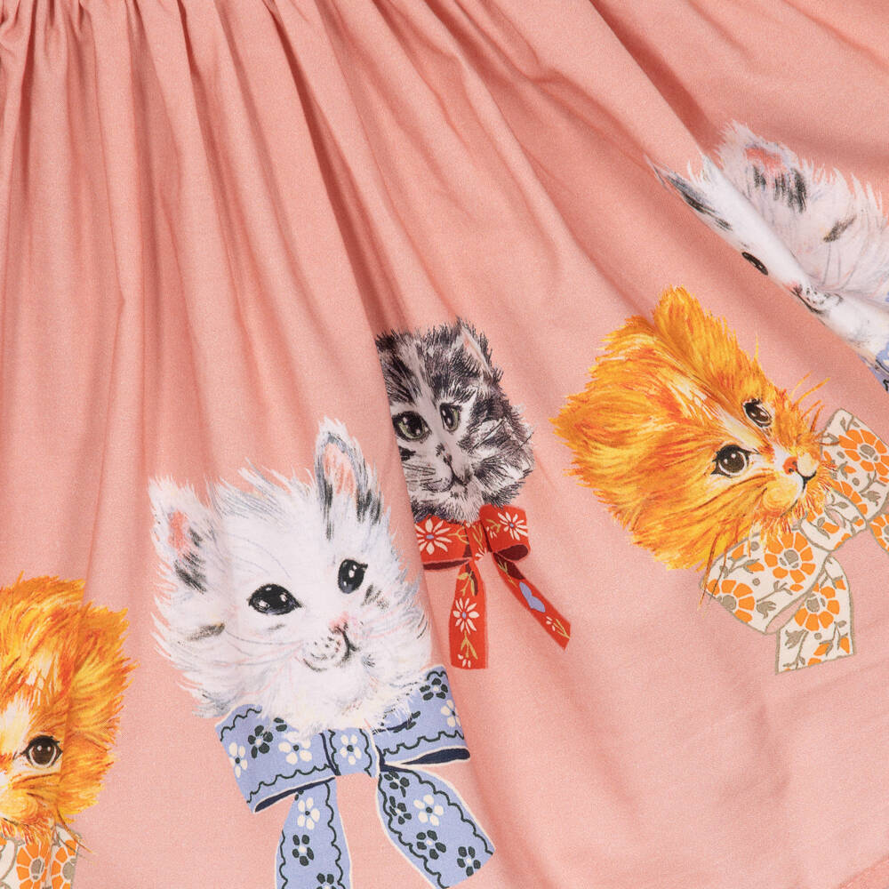 Molo-Girls Pink Organic Cotton Kitten Print Dress | Childrensalon