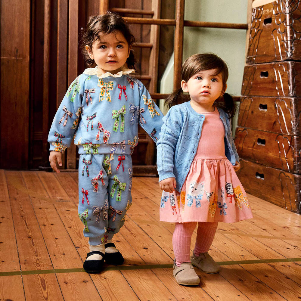 Molo-Girls Pink Organic Cotton Kitten Print Dress | Childrensalon