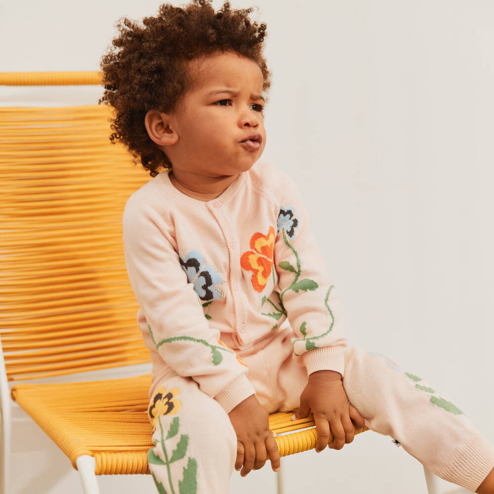 Molo-Кардиган розовый из органического хлопка с цветами для девочек | Childrensalon