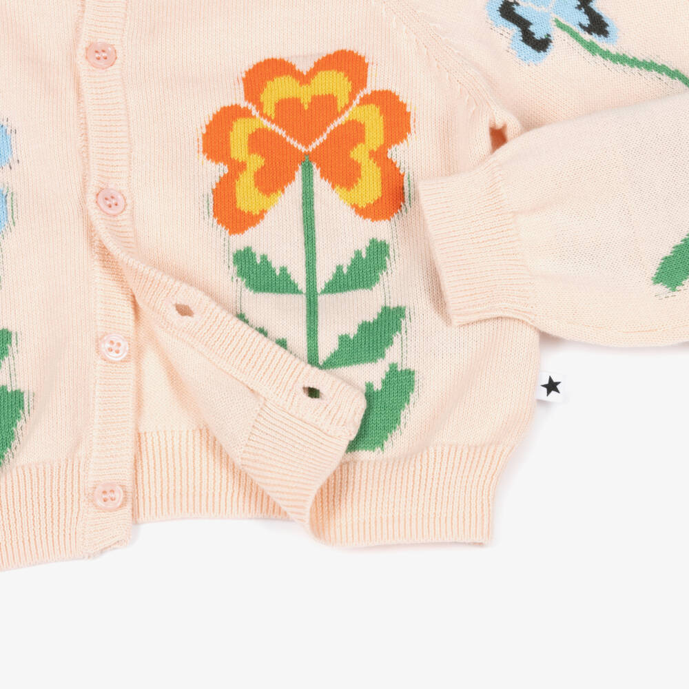 Molo-Girls Pink Organic Cotton Knit Flower Cardigan | Childrensalon