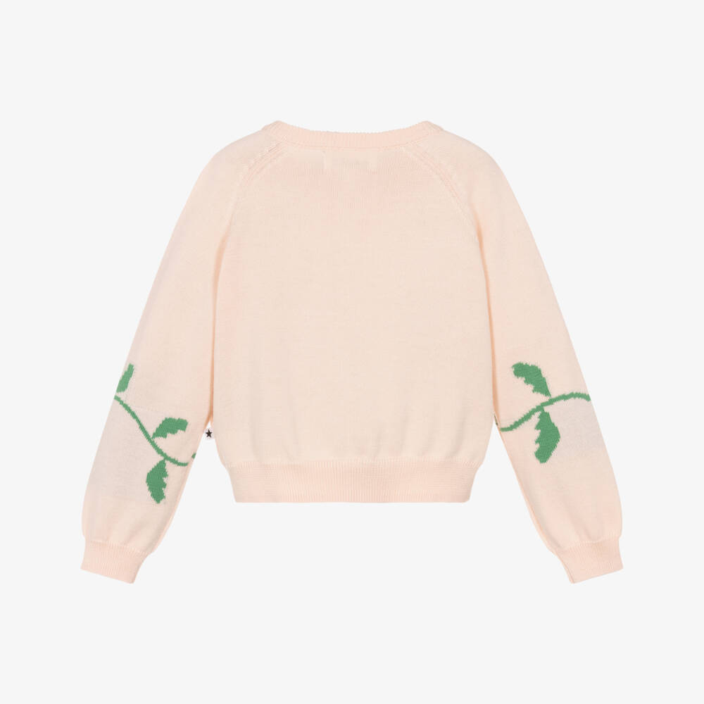 Molo-Girls Pink Organic Cotton Knit Flower Cardigan | Childrensalon