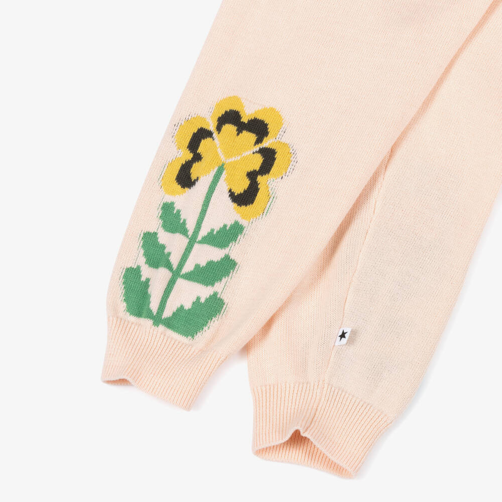 Molo-Girls Pink Organic Cotton Knit Flower Trousers | Childrensalon