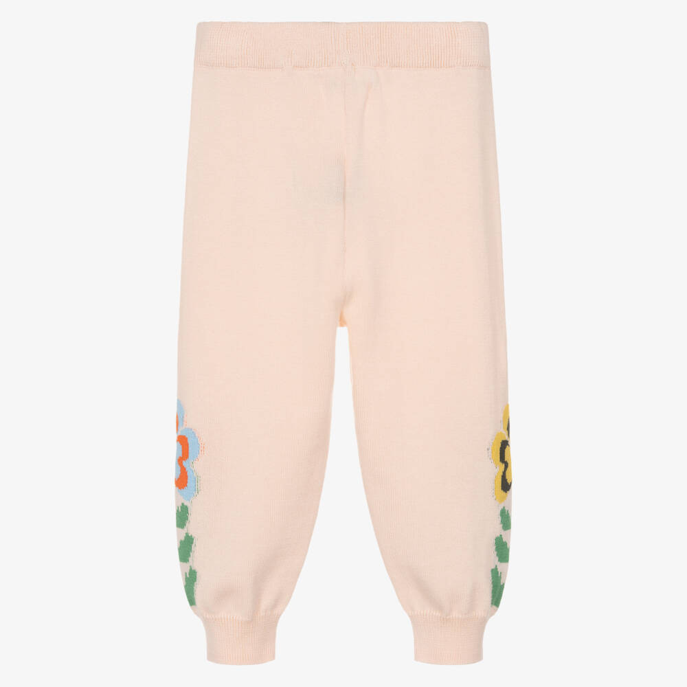 Molo-Girls Pink Organic Cotton Knit Flower Trousers | Childrensalon