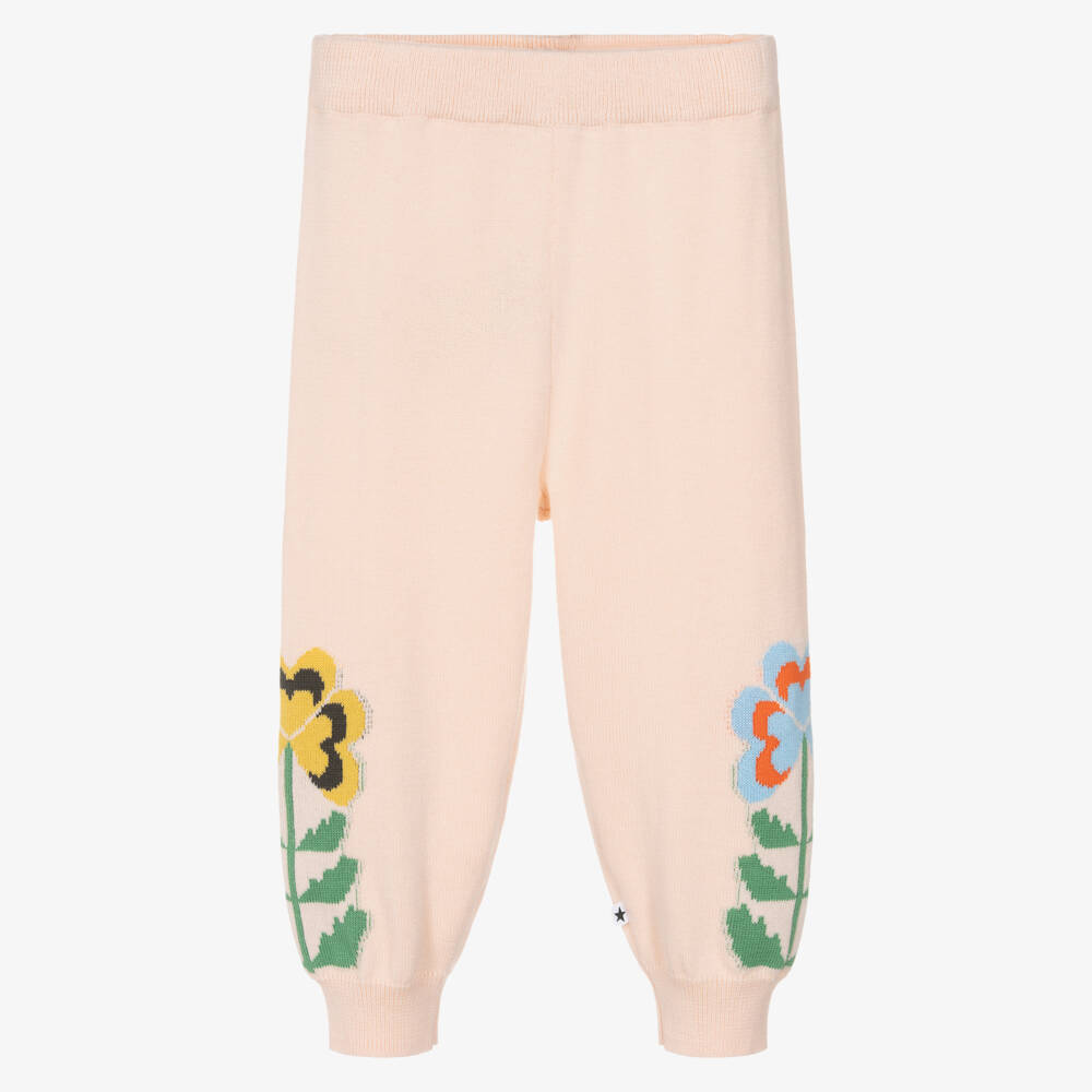 Molo-Girls Pink Organic Cotton Knit Flower Trousers | Childrensalon