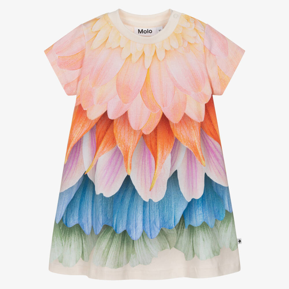 Molo-Girls Pink Organic Cotton Petal Print Dress | Childrensalon