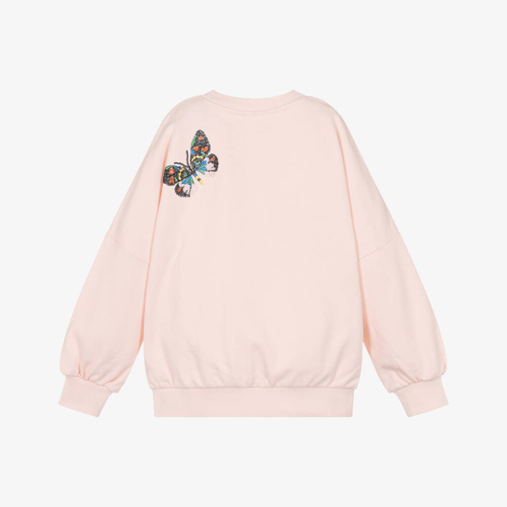 Molo-Girls Pink Organic Cotton Sequinned Butterflies Sweatshirt | Childrensalon