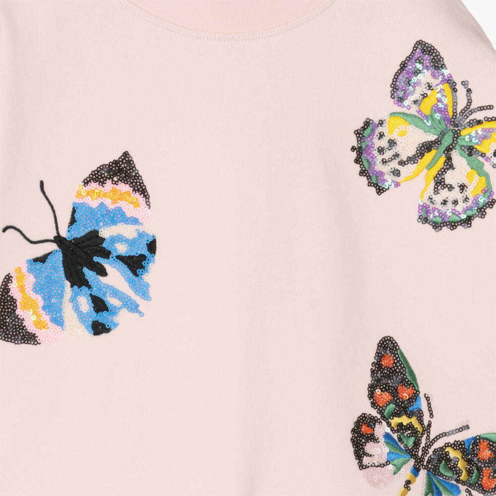 Molo-Girls Pink Organic Cotton Sequinned Butterflies Sweatshirt | Childrensalon