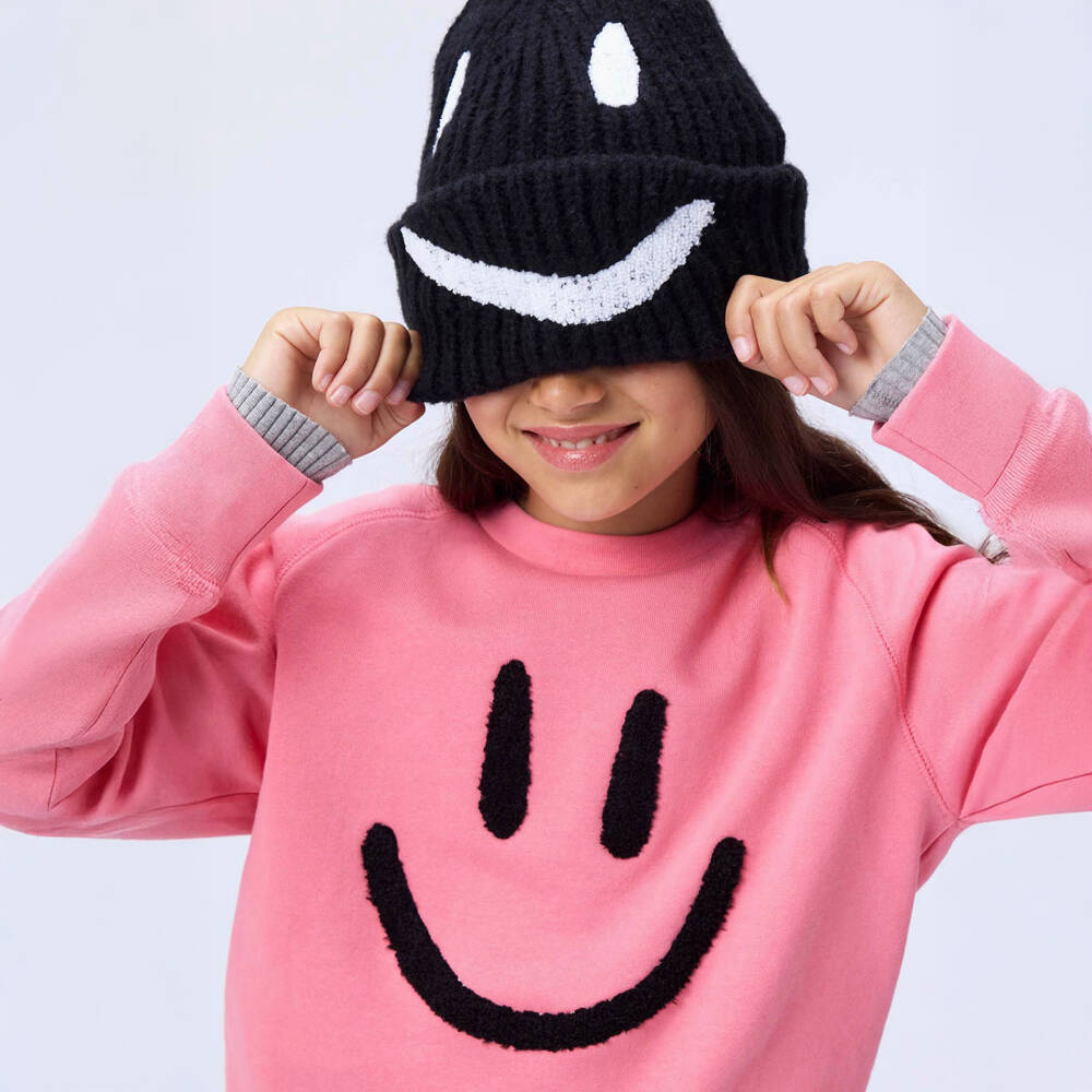 Molo-Girls Pink Organic Cotton Smiling Sweatshirt | Childrensalon