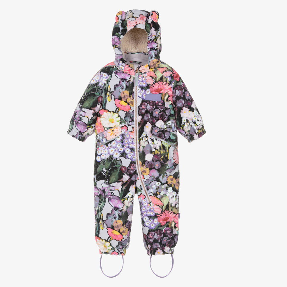 Molo-Girls Pink & Purple Flower Art Print Snowsuit | Childrensalon