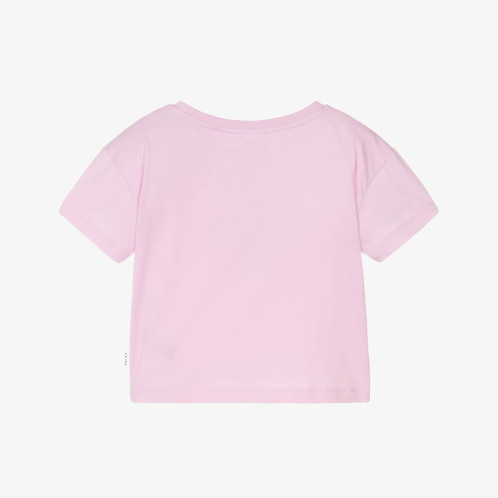 Molo-Girls Pink Reversible Sequin Strawberry Cotton T-Shirt | Childrensalon