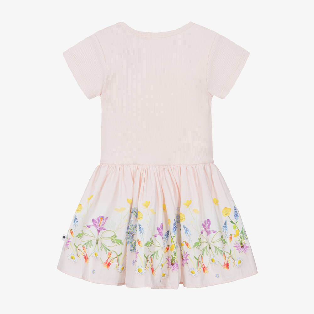 Molo-Girls Pink Ribbed Jersey & Floral Print Cotton Dress | Childrensalon