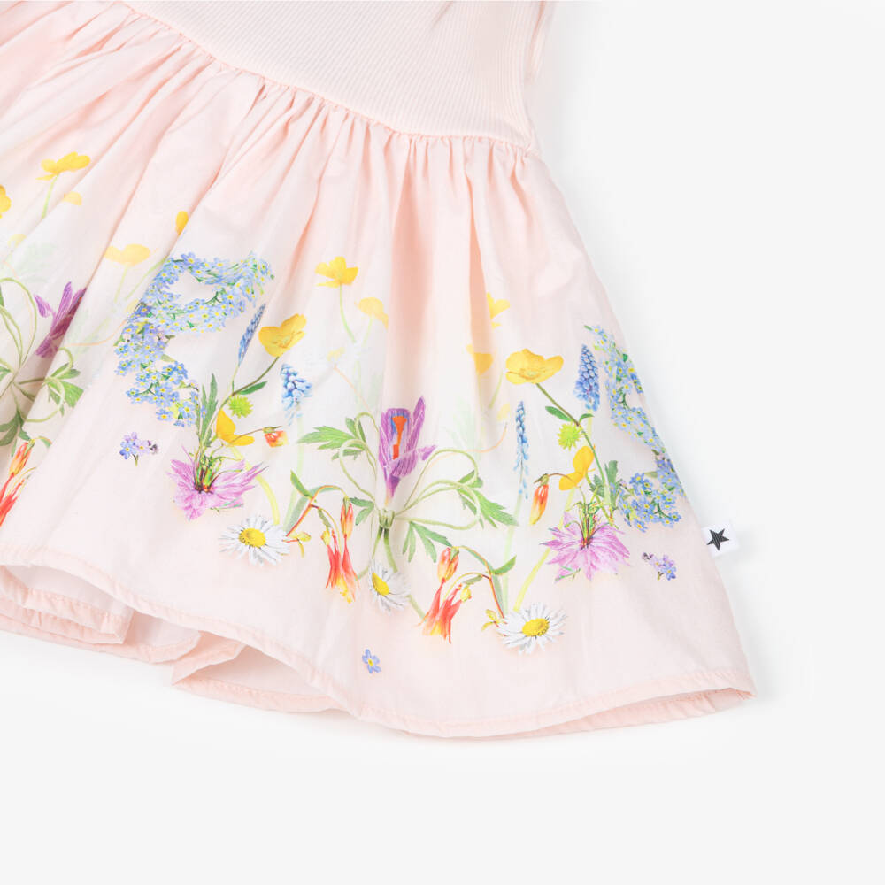 Molo-Girls Pink Ribbed Jersey & Floral Print Cotton Dress | Childrensalon